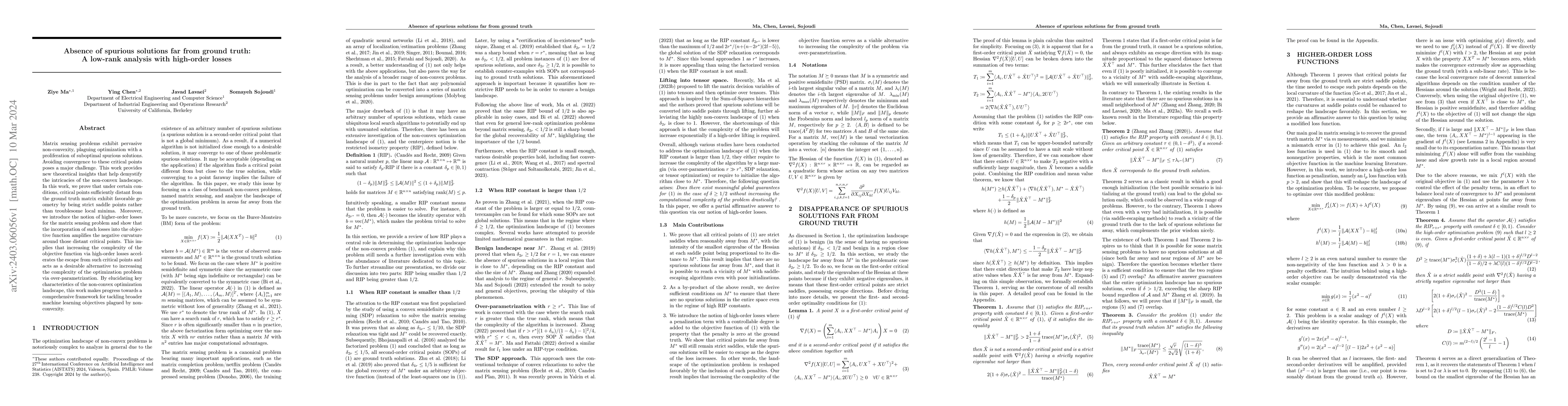 Thumbnail for Absence of spurious solutions far from ground truth: A low-rank analysis
  with high-order losses