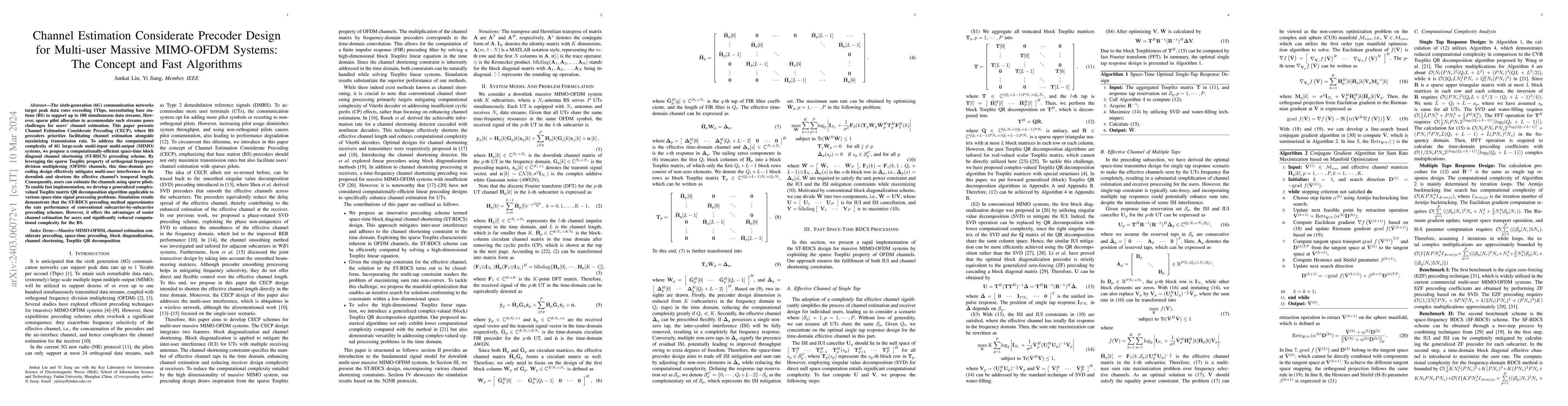 Thumbnail for Channel Estimation Considerate Precoder Design for Multi-user Massive
  MIMO-OFDM Systems: The Concept and Fast Algorithms