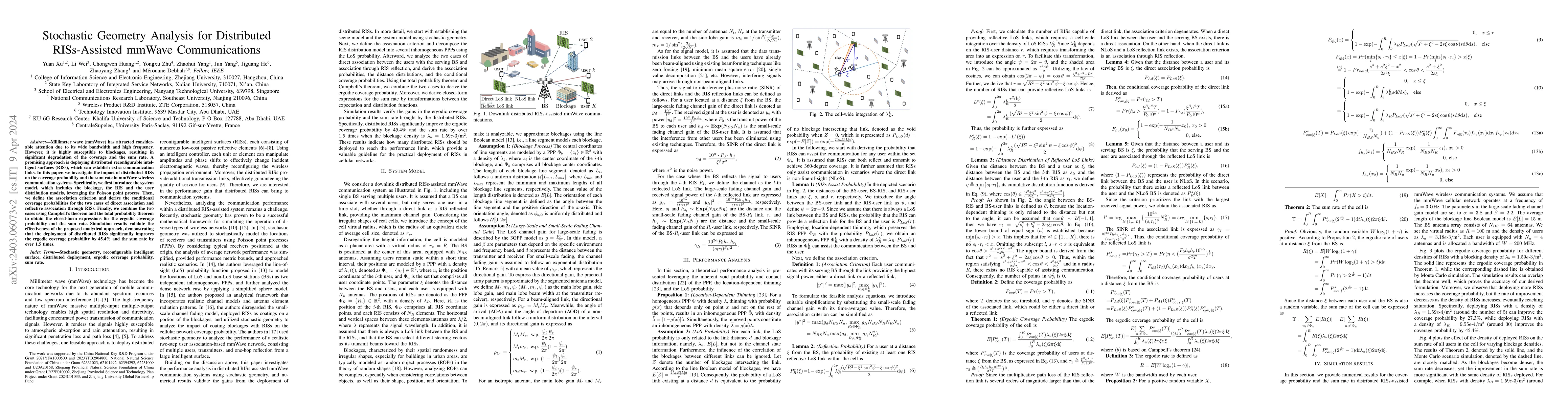 Thumbnail for Stochastic Geometry Analysis for Distributed RISs-Assisted mmWave
  Communications