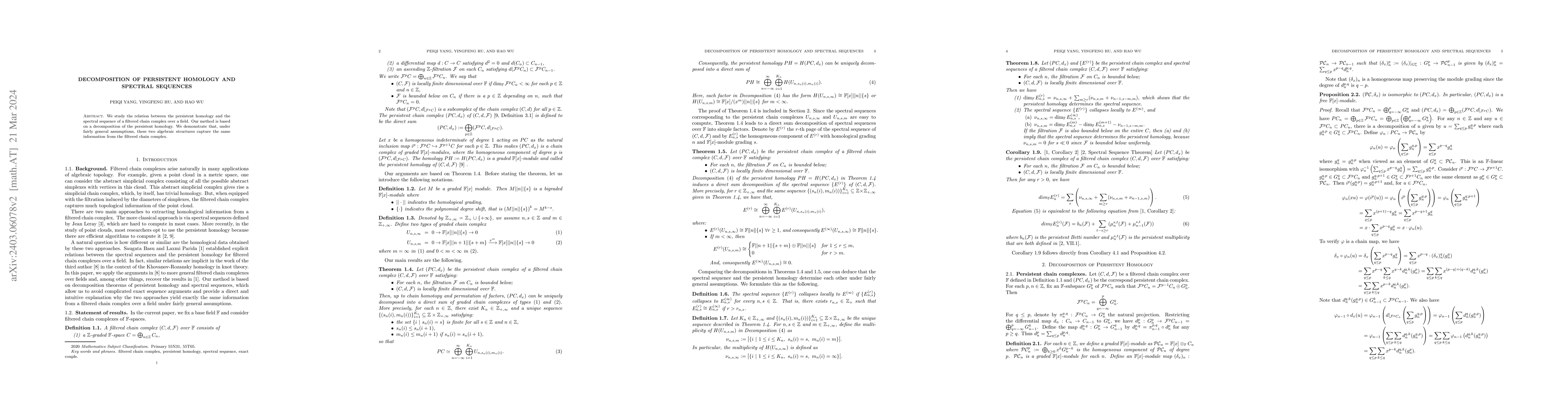 Thumbnail for Decomposition of Persistent Homology and Spectral Sequences