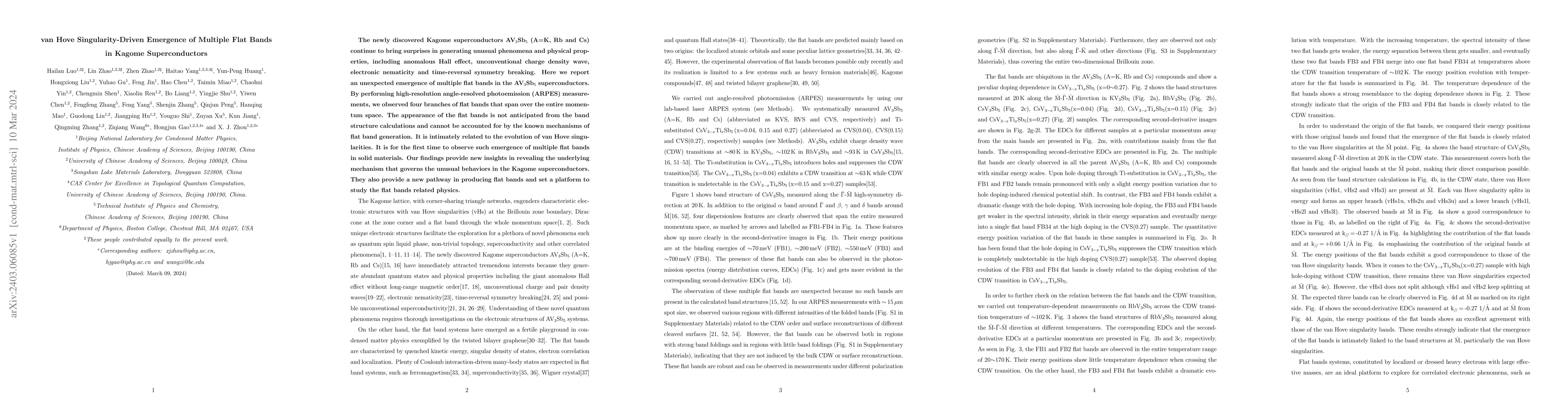 Thumbnail for van Hove Singularity-Driven Emergence of Multiple Flat Bands in Kagome
  Superconductors