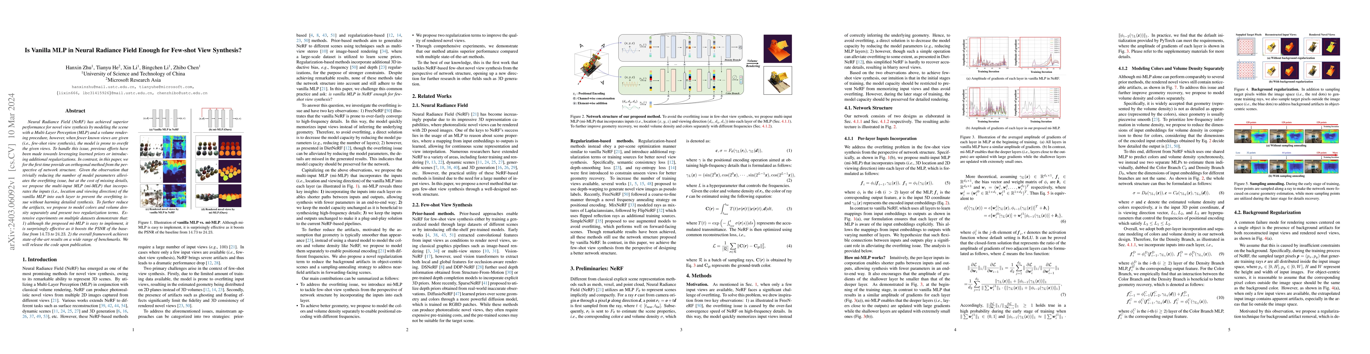 Thumbnail for Is Vanilla MLP in Neural Radiance Field Enough for Few-shot View
  Synthesis?