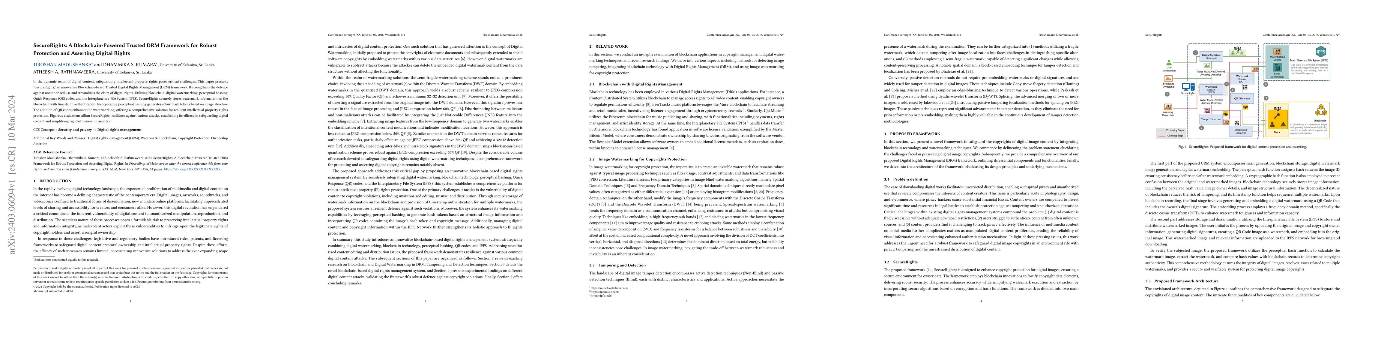 Thumbnail for SecureRights: A Blockchain-Powered Trusted DRM Framework for Robust
  Protection and Asserting Digital Rights