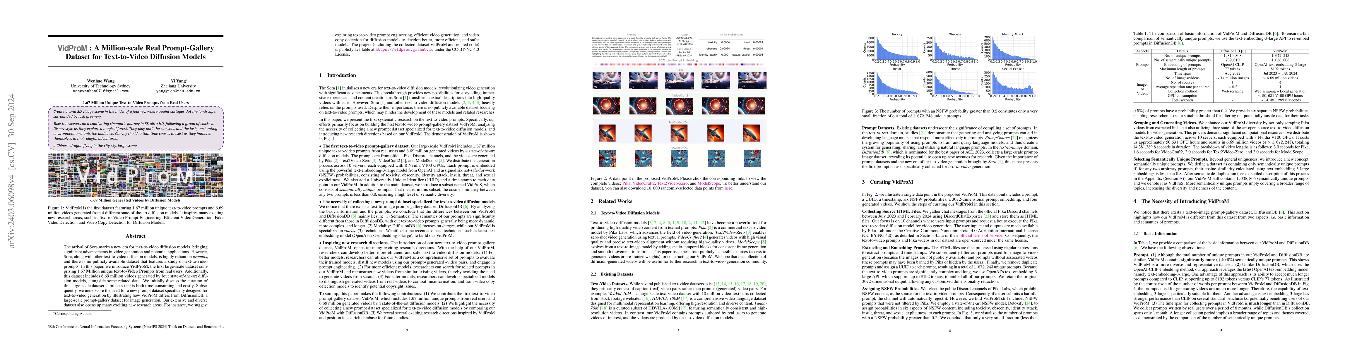 Thumbnail for VidProM: A Million-scale Real Prompt-Gallery Dataset for Text-to-Video
  Diffusion Models