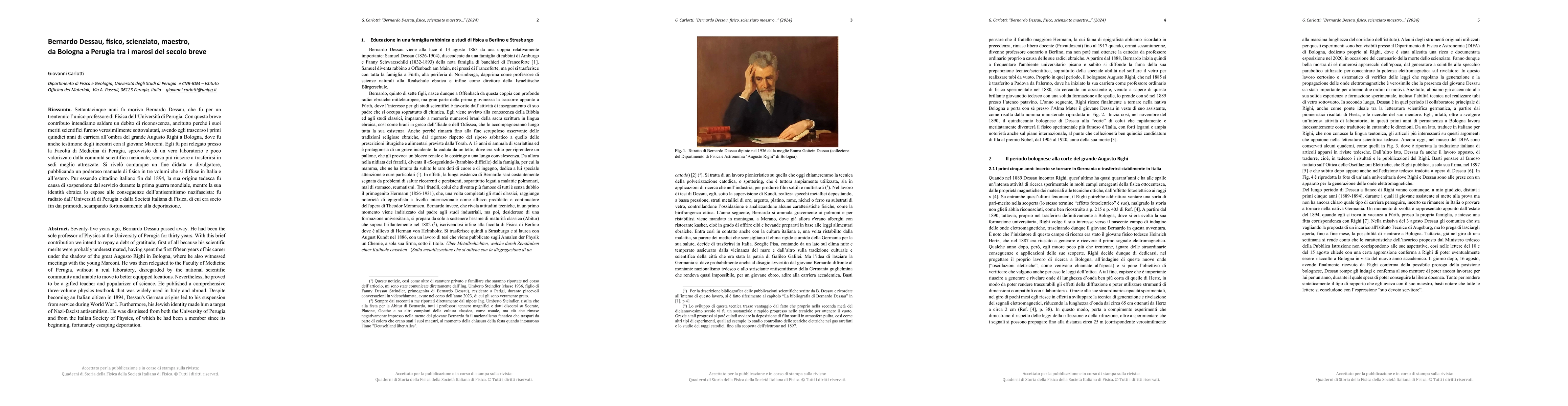 Thumbnail for Bernardo Dessau, fisico, scienziato, maestro, da Bologna a Perugia tra i
  marosi del secolo breve