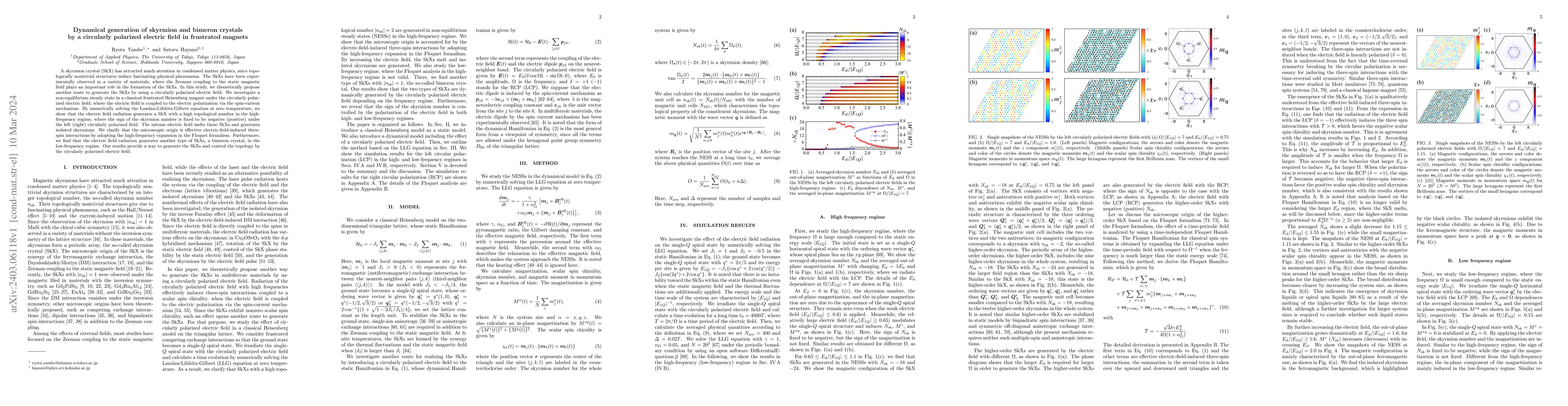 Thumbnail for Dynamical generation of skyrmion and bimeron crystals by a circularly
  polarized electric field in frustrated magnets