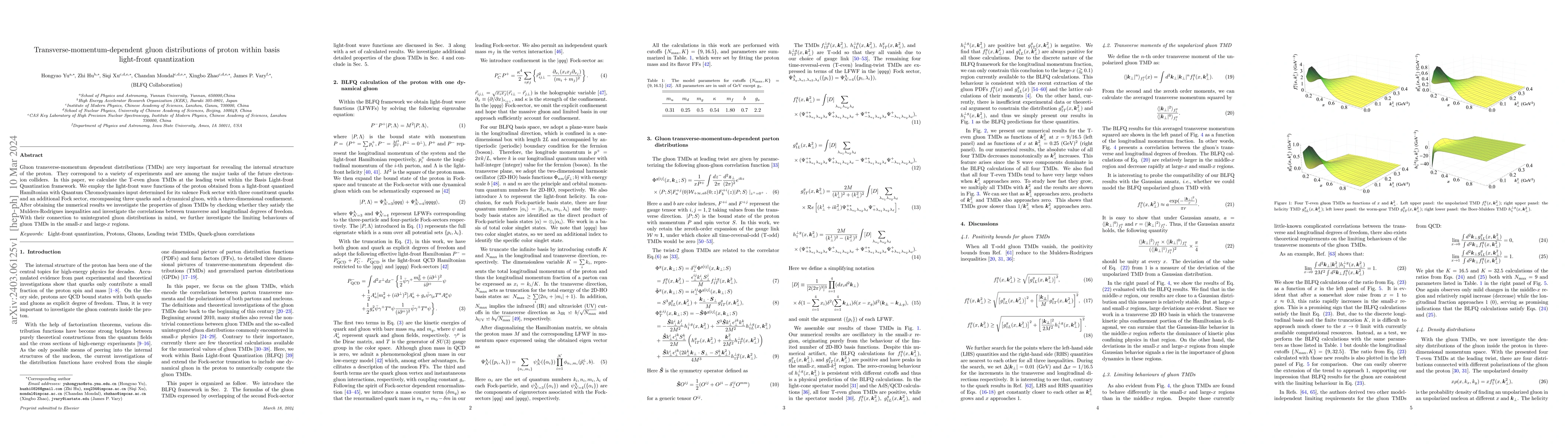 Thumbnail for Transverse-momentum-dependent gluon distributions of proton within basis
  light-front quantization