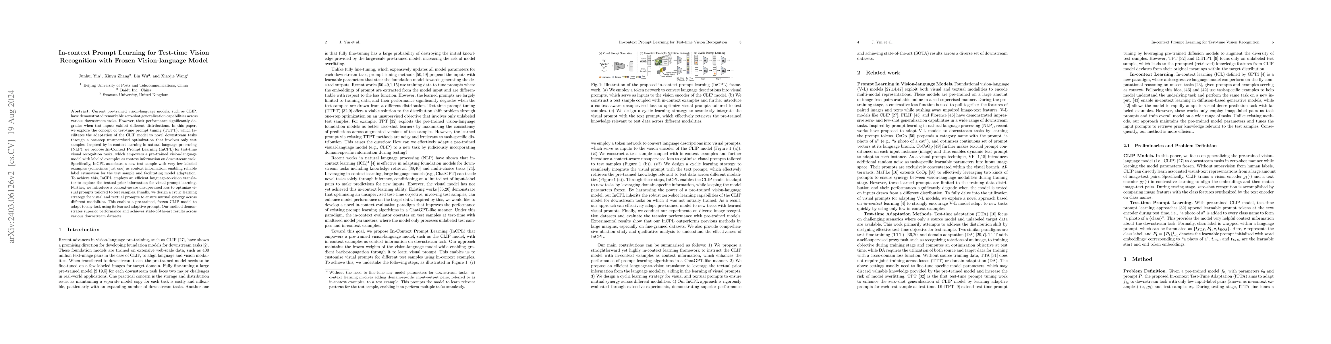 Thumbnail for In-context Prompt Learning for Test-time Vision Recognition with Frozen
  Vision-language Model