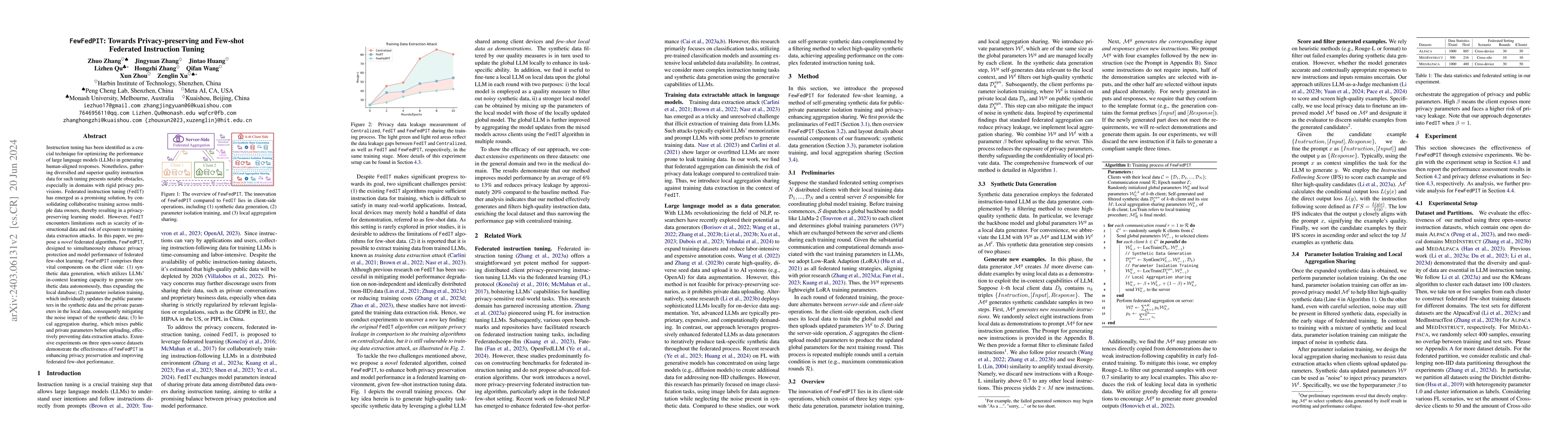 Thumbnail for FewFedPIT: Towards Privacy-preserving and Few-shot Federated Instruction
  Tuning