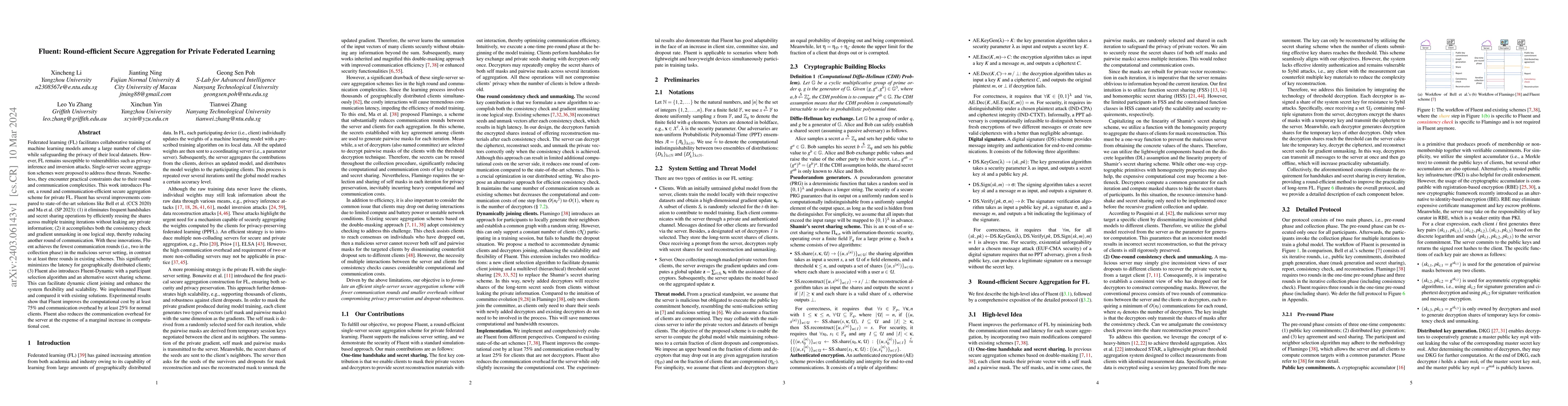 Thumbnail for Fluent: Round-efficient Secure Aggregation for Private Federated
  Learning