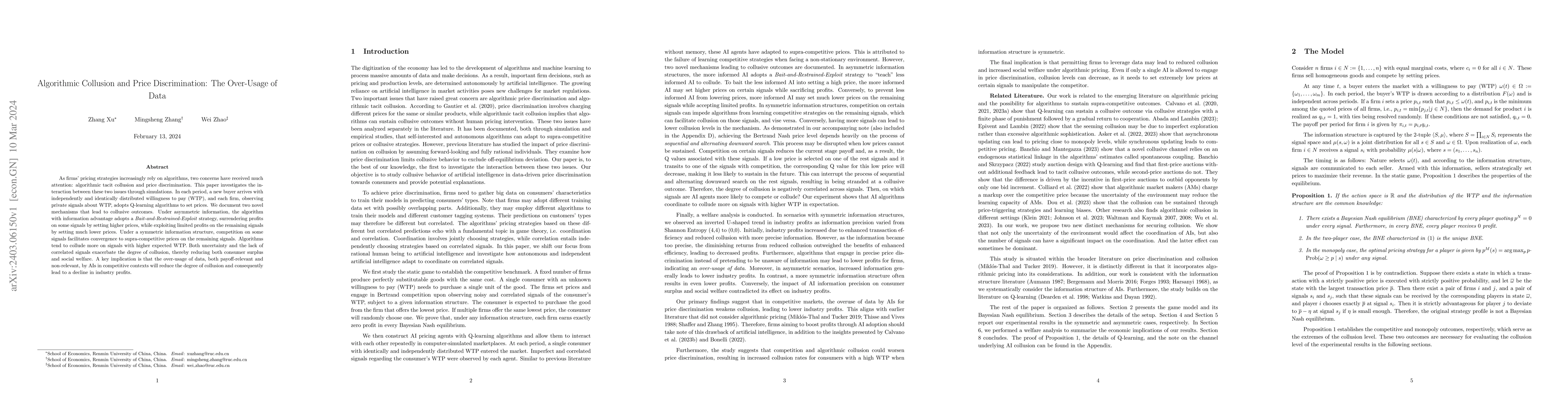 Thumbnail for Algorithmic Collusion and Price Discrimination: The Over-Usage of Data
