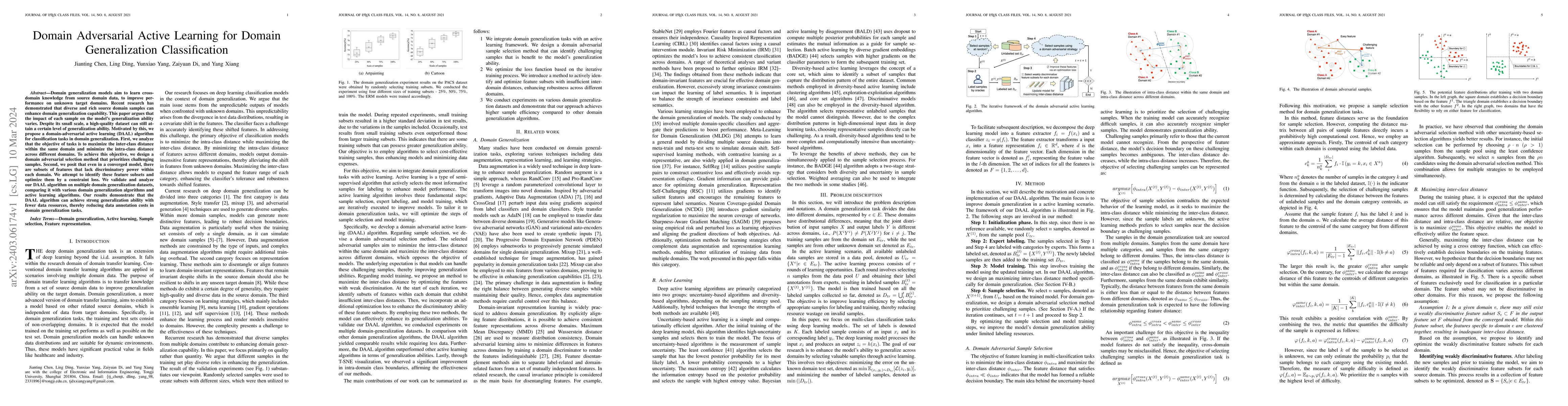 Thumbnail for Domain Adversarial Active Learning for Domain Generalization
  Classification