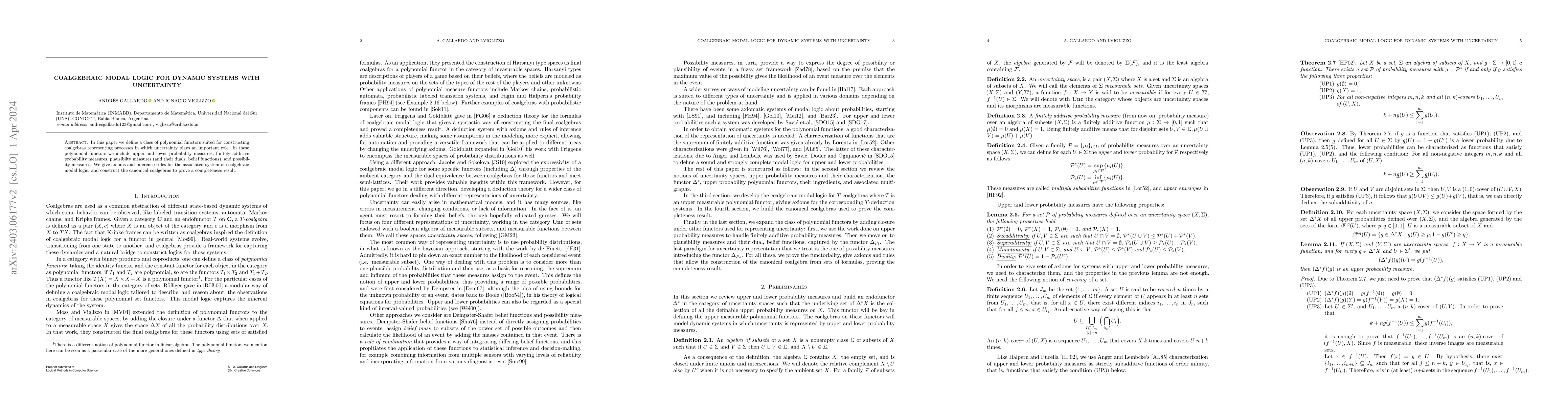 Thumbnail for Coalgebraic Modal Logic for Dynamic Systems with Uncertainty