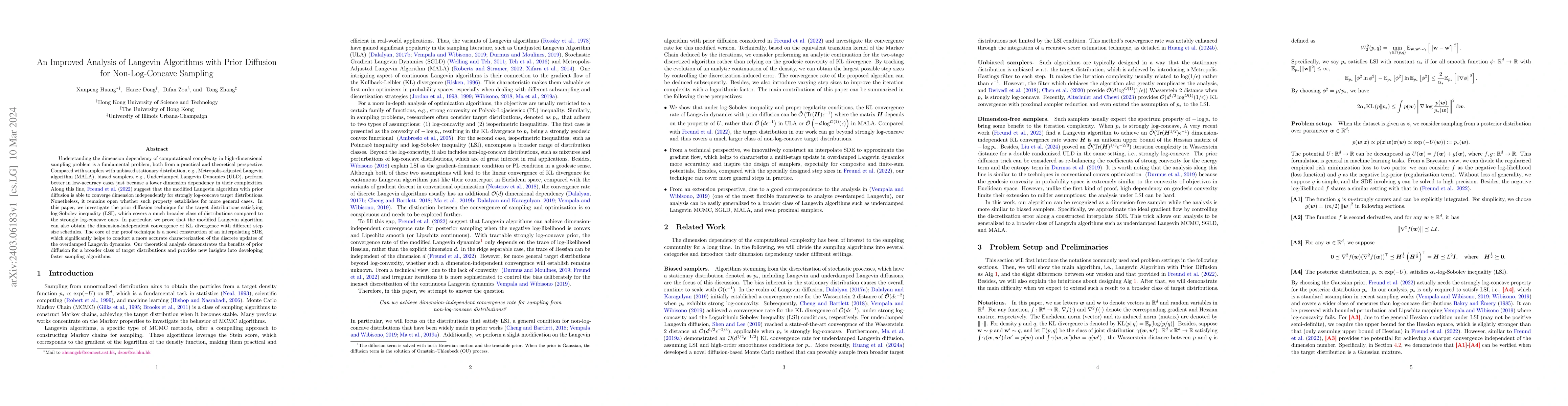Thumbnail for An Improved Analysis of Langevin Algorithms with Prior Diffusion for
  Non-Log-Concave Sampling