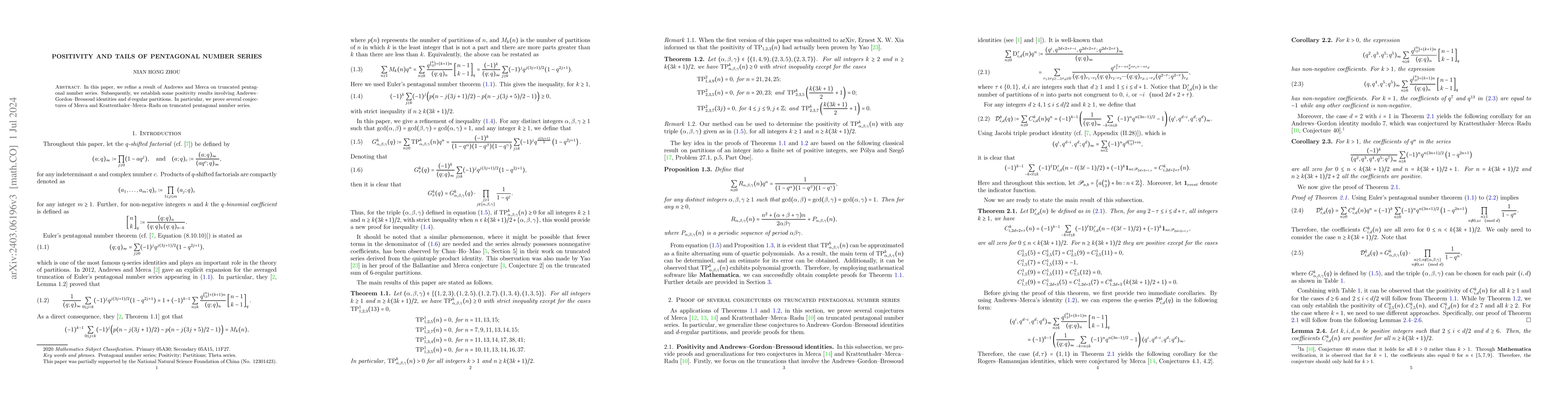 Thumbnail for Positivity and tails of pentagonal number series