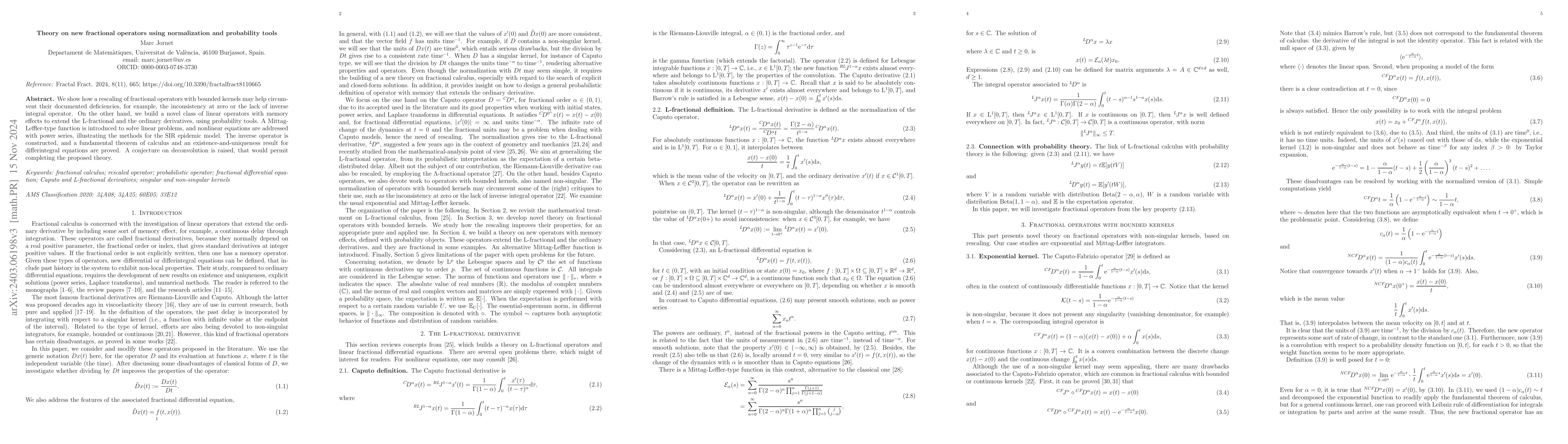 Thumbnail for Theory on new fractional operators using normalization and probability
  tools