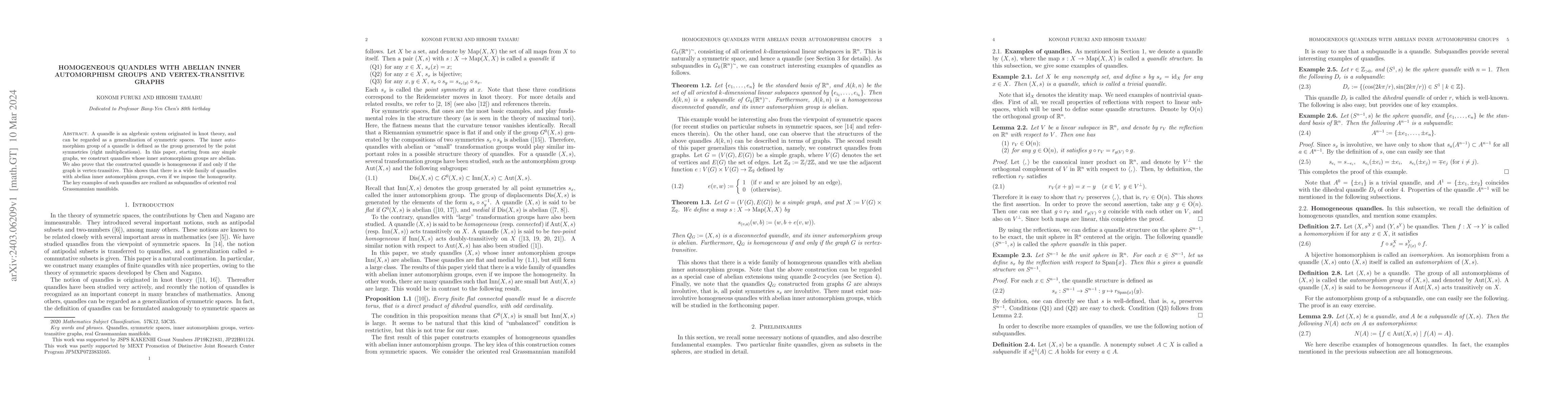 Thumbnail for Homogeneous quandles with abelian inner automorphism groups and
  vertex-transitive graphs