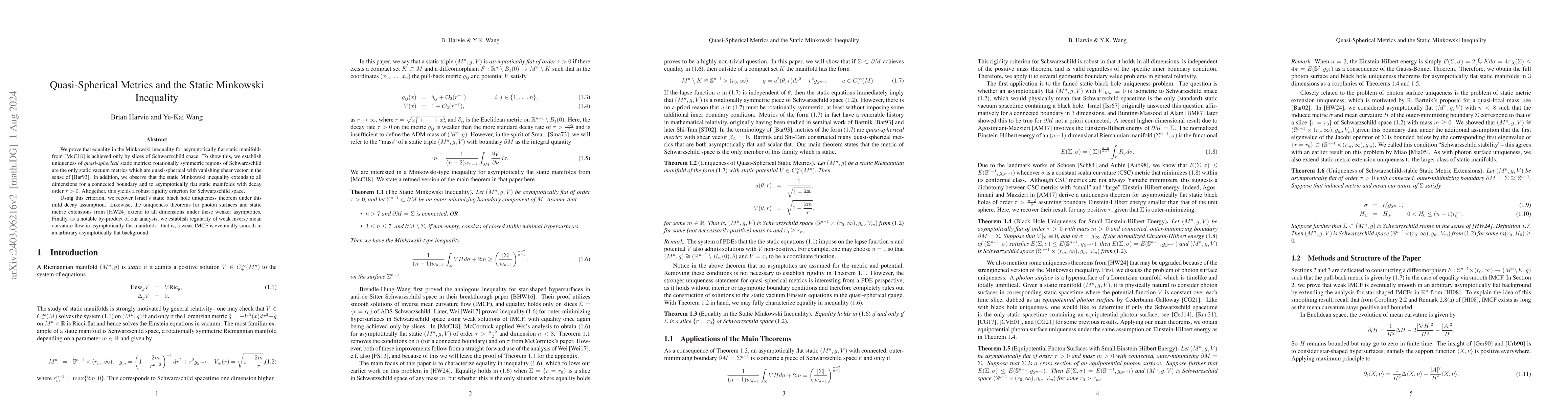 Thumbnail for Quasi-spherical metrics and the static Minkowski inequality