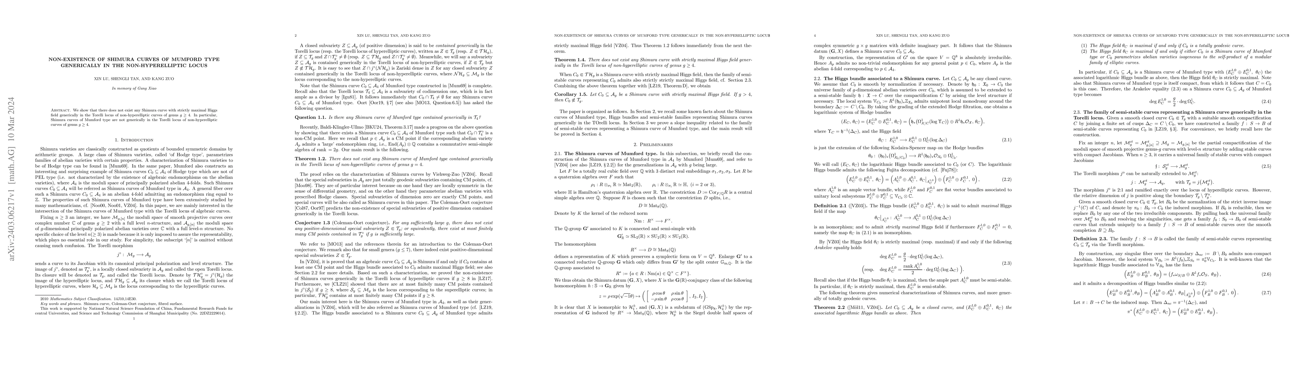 Thumbnail for Non-existence of Shimura curves of Mumford type generically in the
  non-hyperelliptic locus