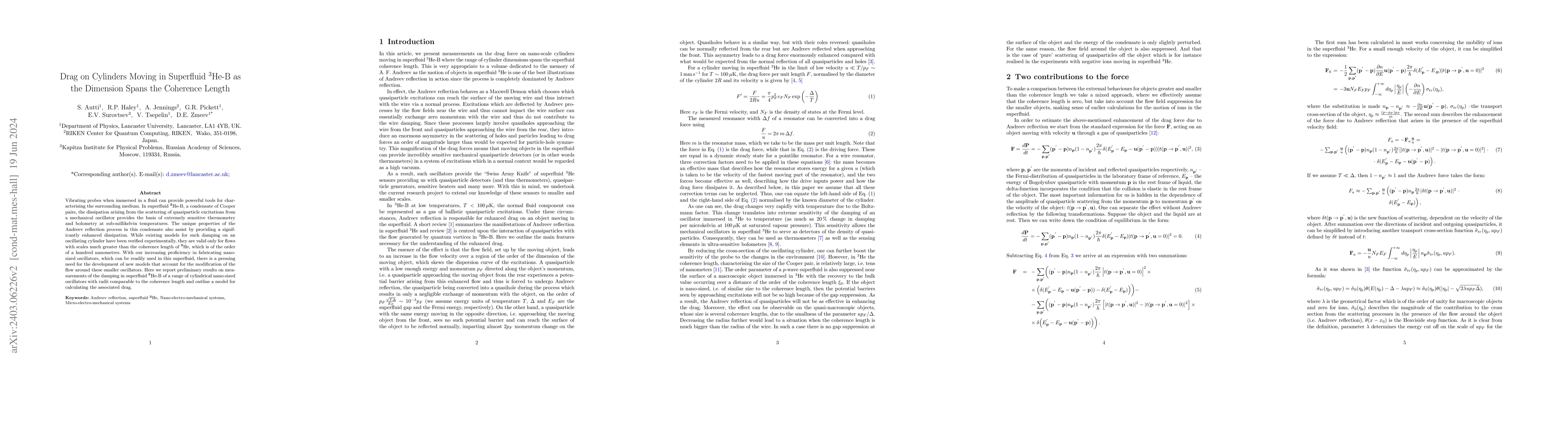 Thumbnail for Drag on Cylinders Moving in Superfluid 3He-B as the Dimension Spans the
  Coherence Length