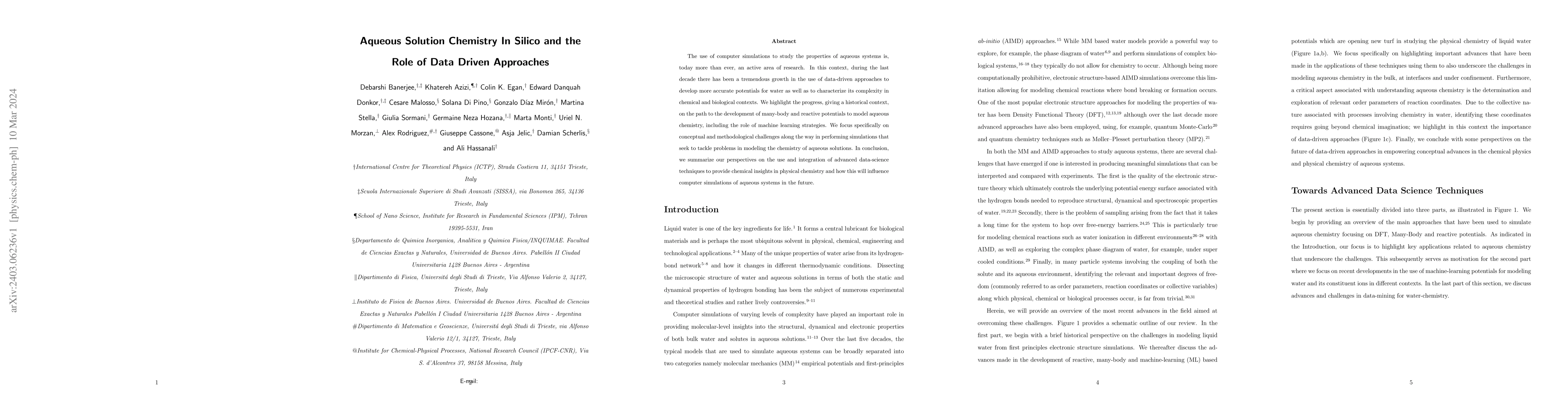 Thumbnail for Aqueous Solution Chemistry In Silico and the Role of Data Driven
  Approaches