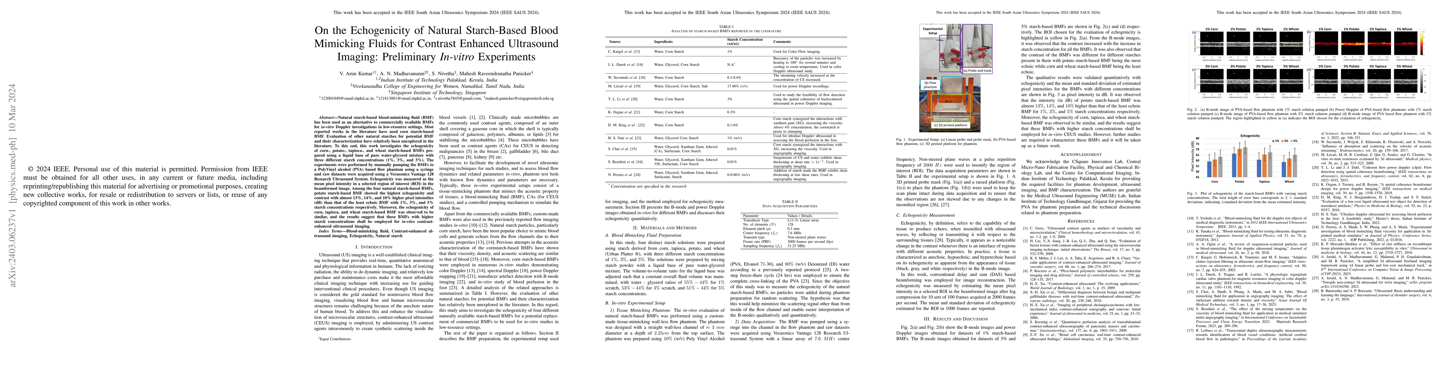 Thumbnail for On the Echogenicity of Natural Starch-Based Blood Mimicking Fluids for
  Contrast Enhanced Ultrasound Imaging: Preliminary In-vitro Experiments