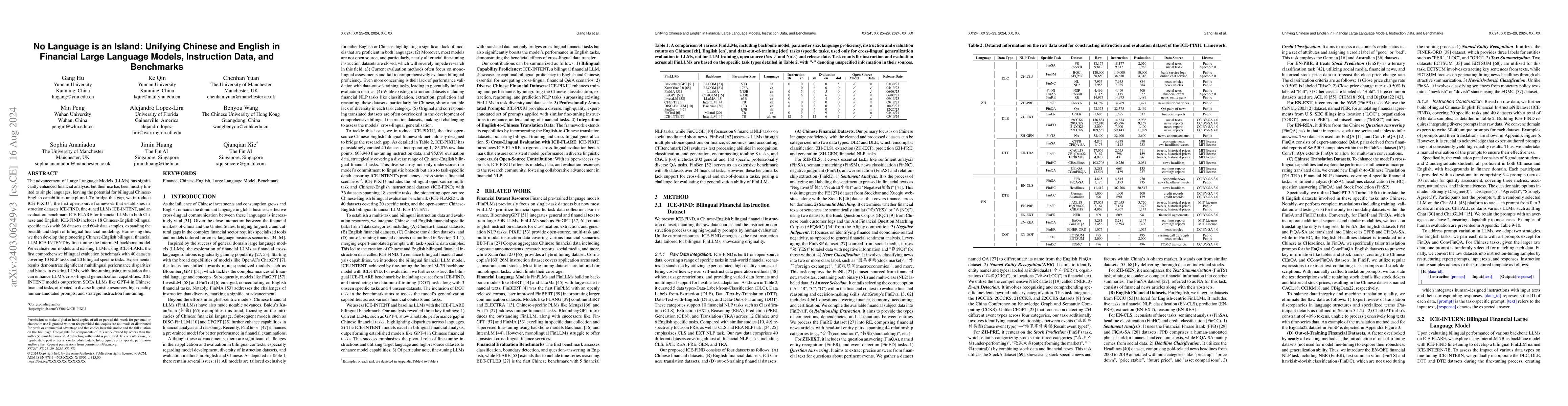 Thumbnail for No Language is an Island: Unifying Chinese and English in Financial
  Large Language Models, Instruction Data, and Benchmarks