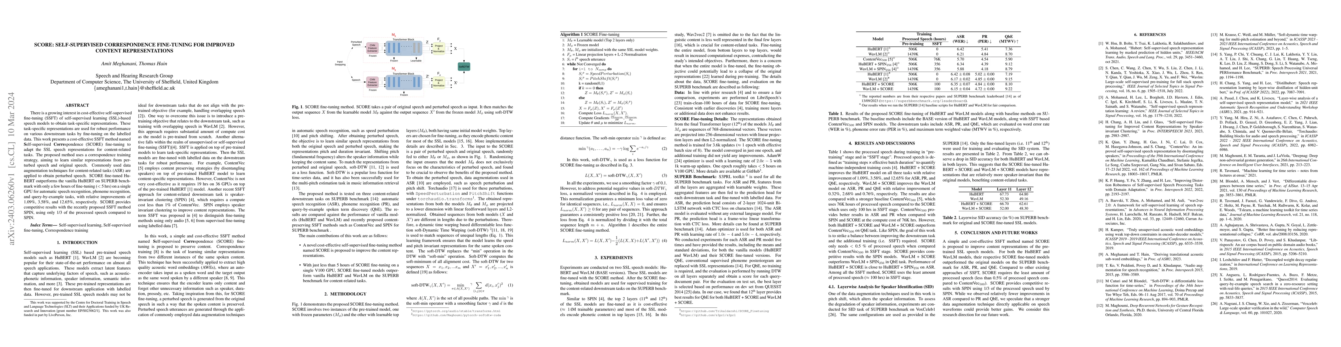 Thumbnail for SCORE: Self-supervised Correspondence Fine-tuning for Improved Content
  Representations