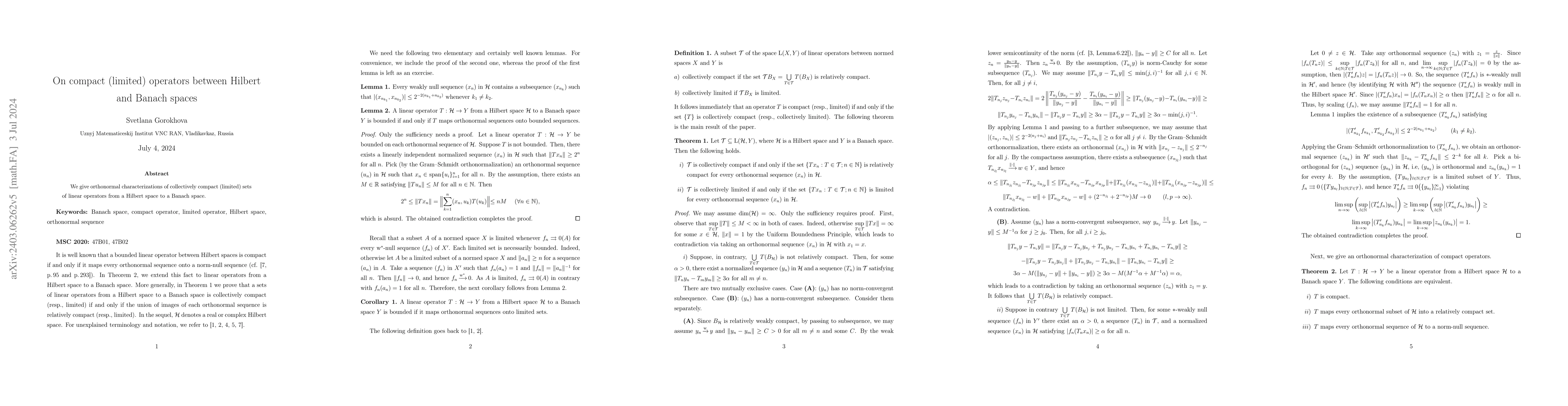 Thumbnail for On compact (limited) operators between Hilbert and Banach spaces