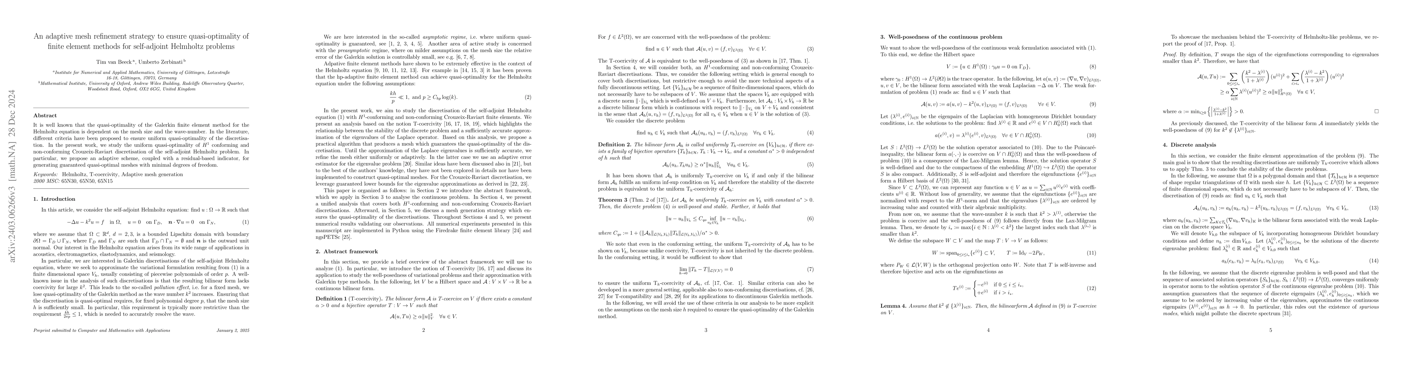 Thumbnail for An adaptive mesh refinement strategy to ensure quasi-optimality of the
  conforming finite element method for the Helmholtz equation via T-coercivity