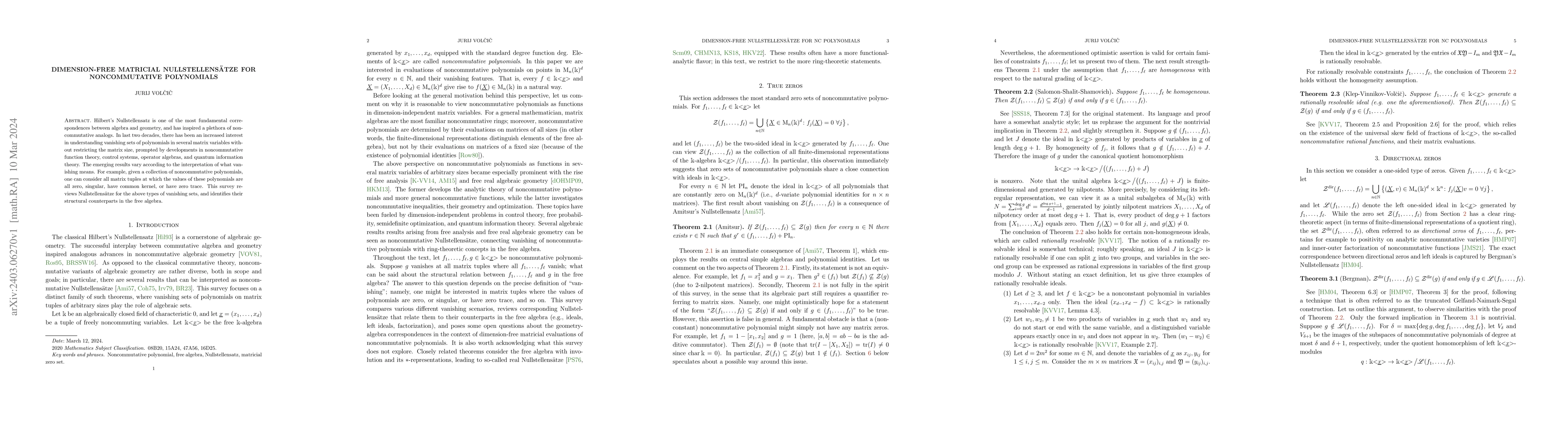 Thumbnail for Dimension-free matricial Nullstellens\"atze for noncommutative
  polynomials