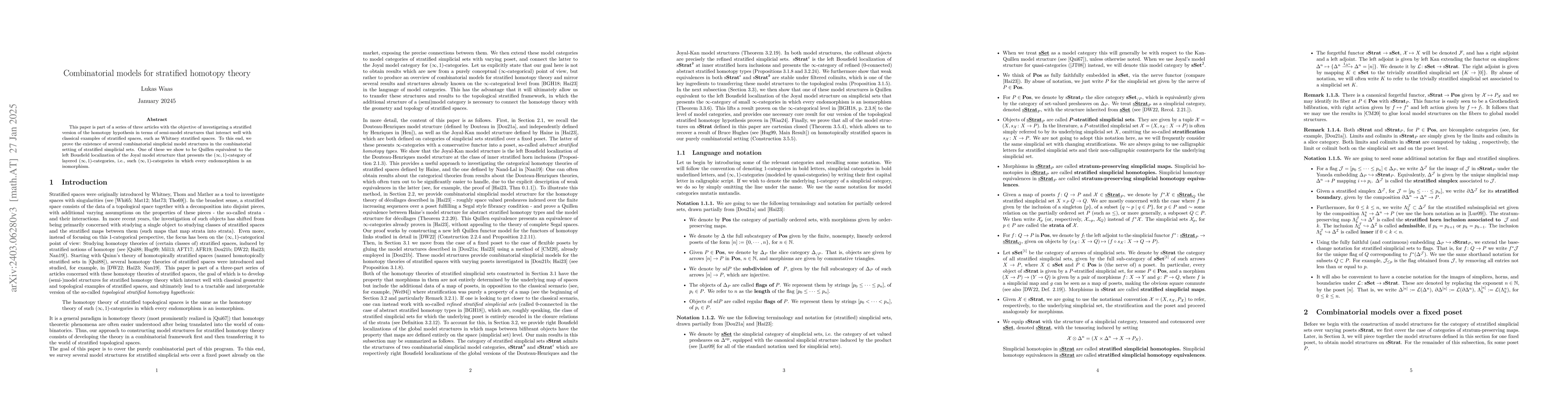 Thumbnail for Combinatorial models for stratified homotopy theory