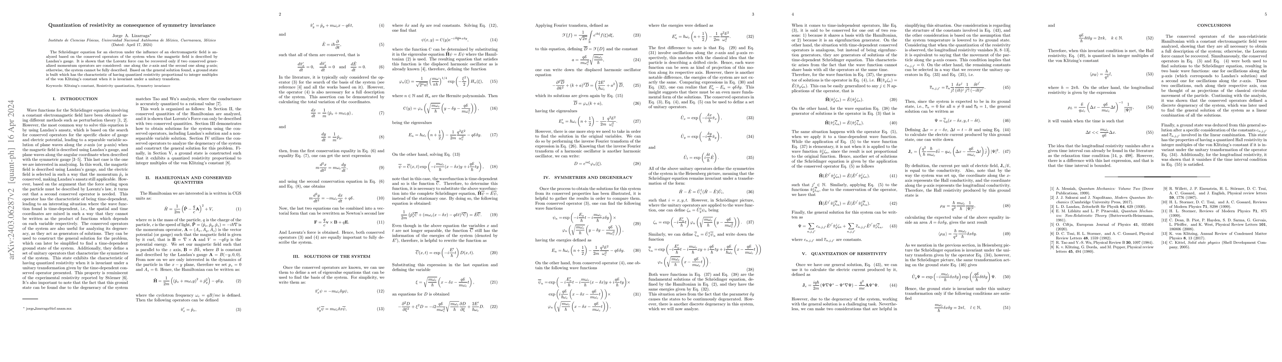 Thumbnail for Quantization of resistivity as consequence of symmetry invariance