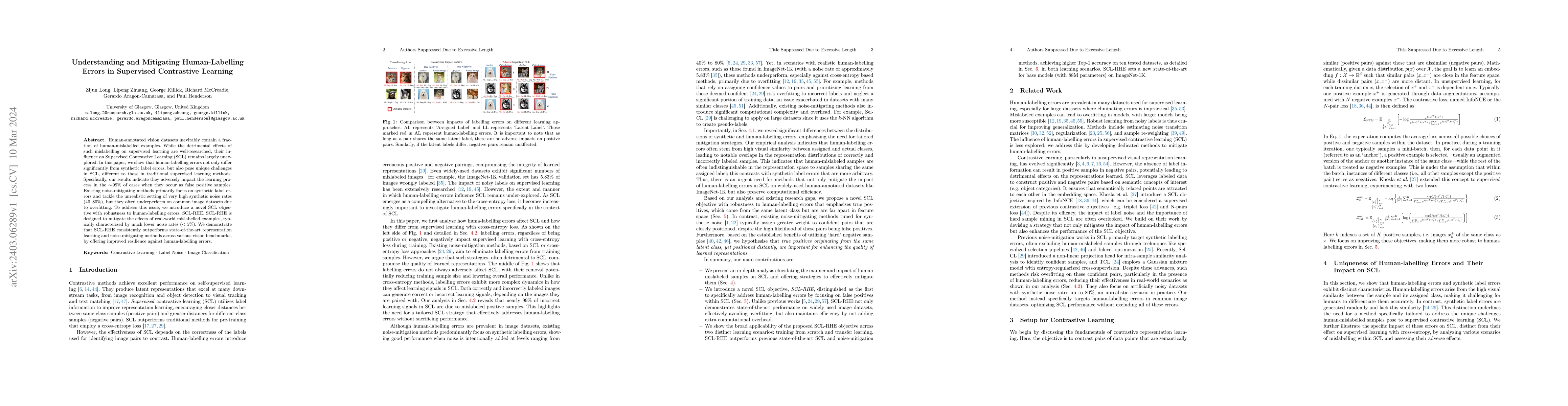 Thumbnail for Understanding and Mitigating Human-Labelling Errors in Supervised
  Contrastive Learning