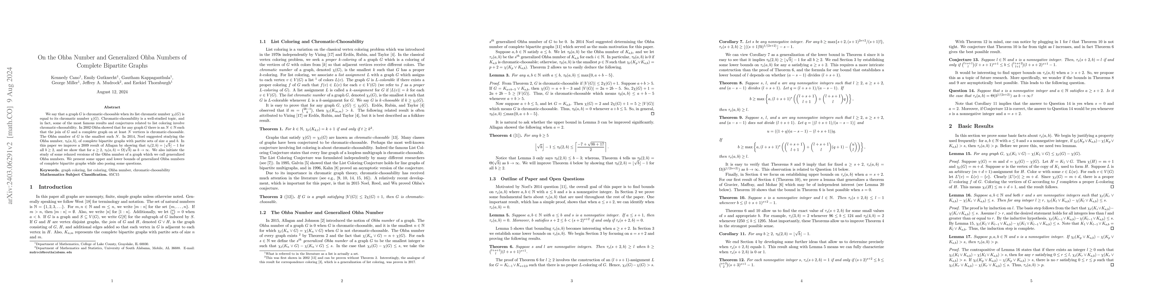 Thumbnail for On the Ohba Number and Generalized Ohba Numbers of Complete Bipartite
  Graphs