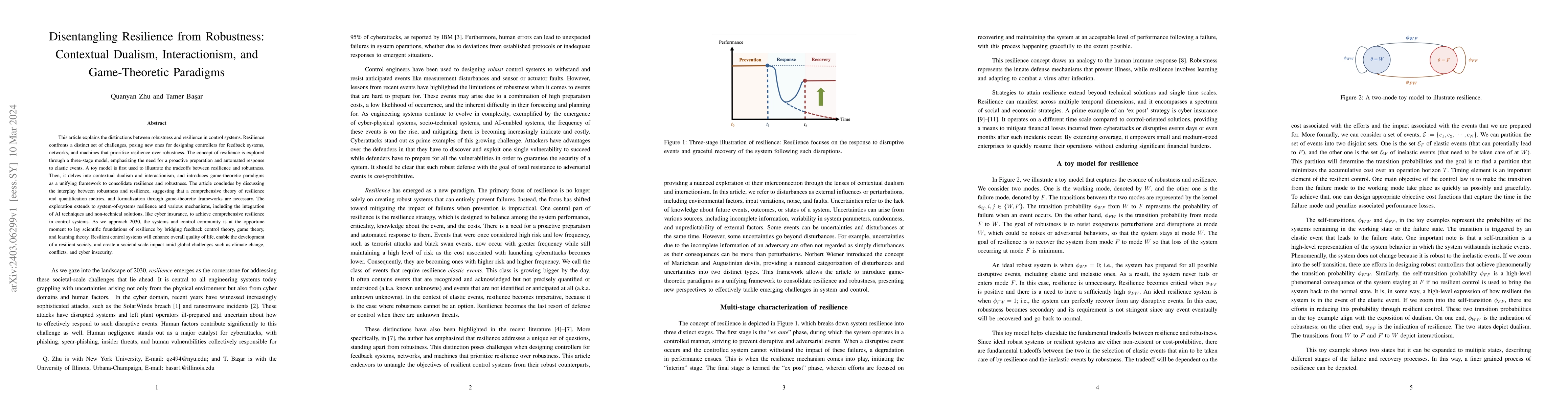 Thumbnail for Disentangling Resilience from Robustness: Contextual Dualism,
  Interactionism, and Game-Theoretic Paradigms