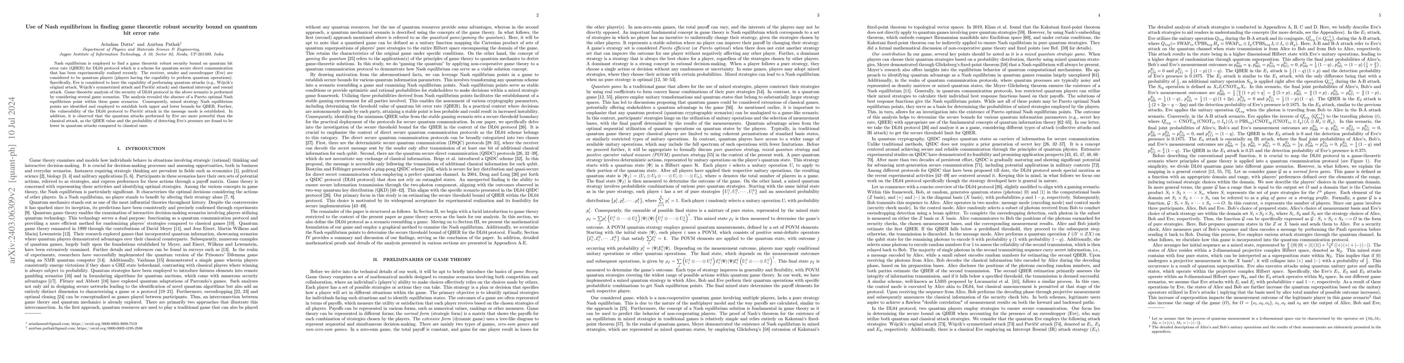 Thumbnail for Use of Nash equilibrium in finding game theoretic robust security bound
  on quantum bit error rate