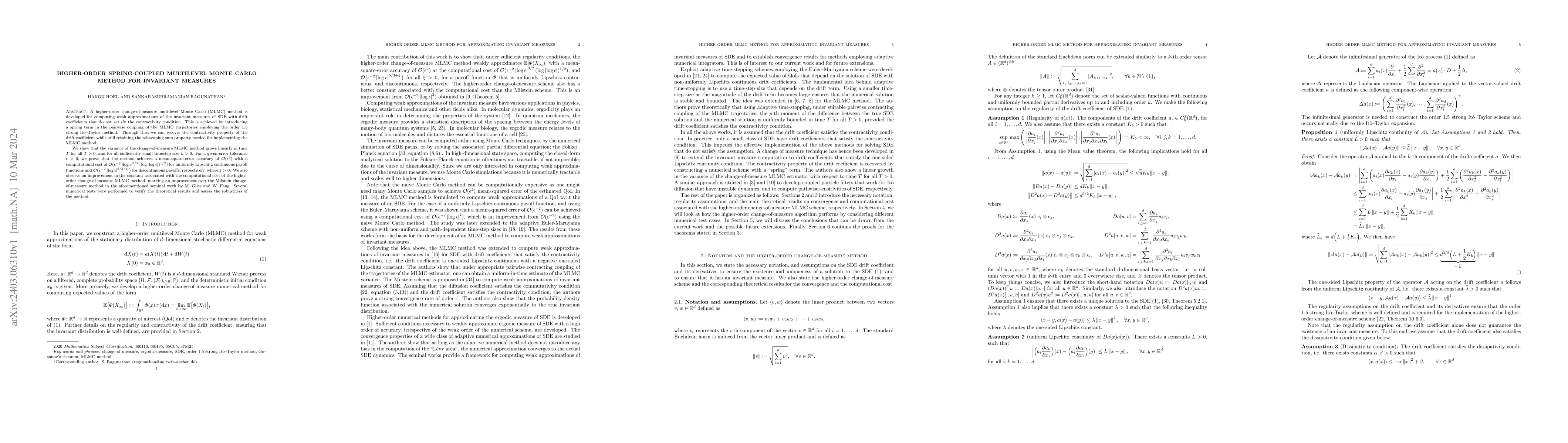 Thumbnail for Higher-order spring-coupled multilevel Monte Carlo method for invariant
  measures