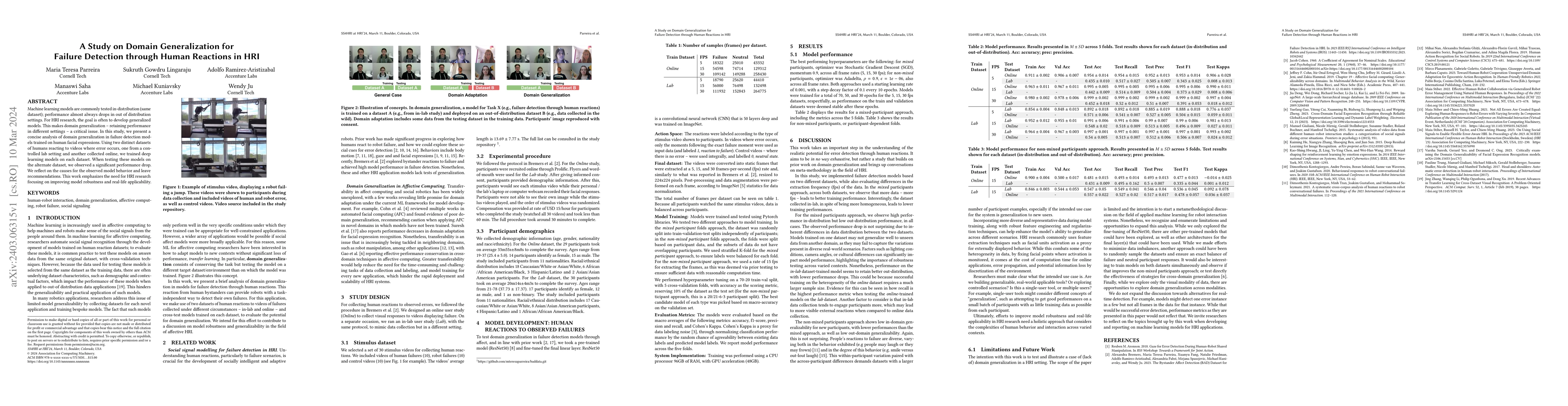 Thumbnail for A Study on Domain Generalization for Failure Detection through Human
  Reactions in HRI