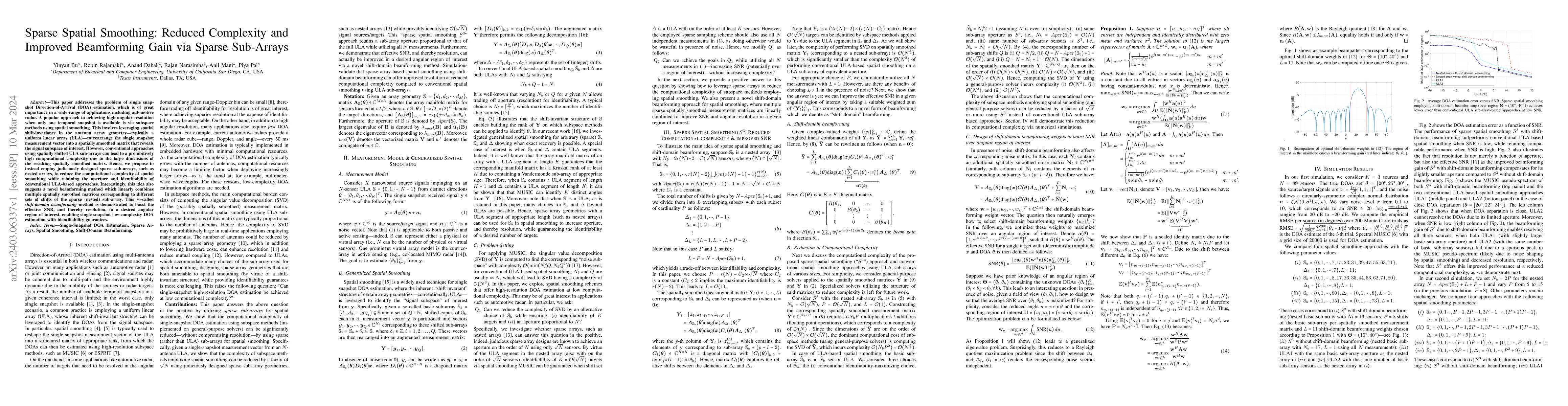 Thumbnail for Sparse Spatial Smoothing: Reduced Complexity and Improved Beamforming
  Gain via Sparse Sub-Arrays