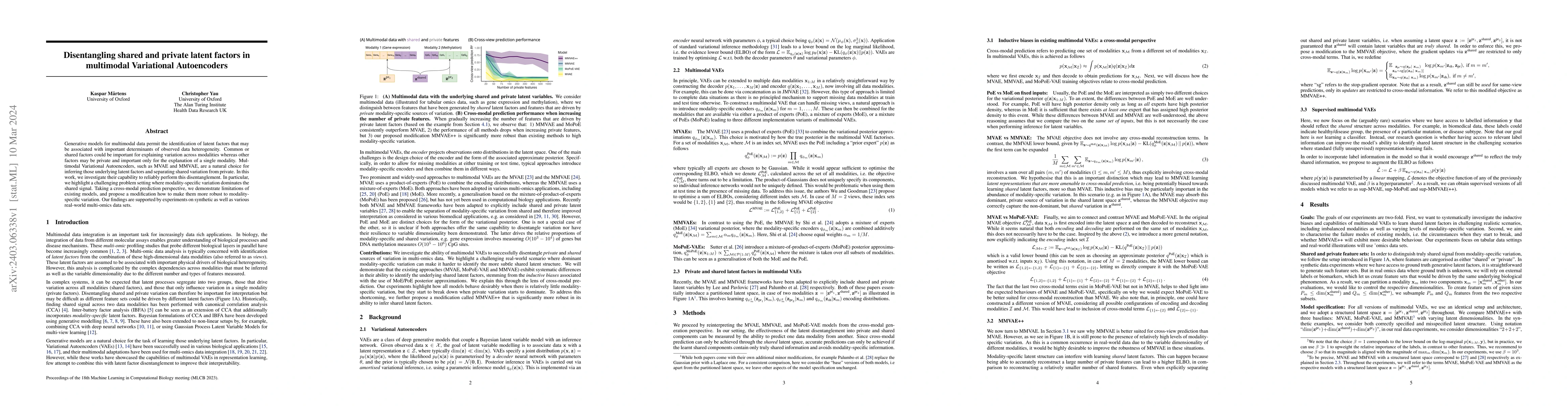 Thumbnail for Disentangling shared and private latent factors in multimodal
  Variational Autoencoders