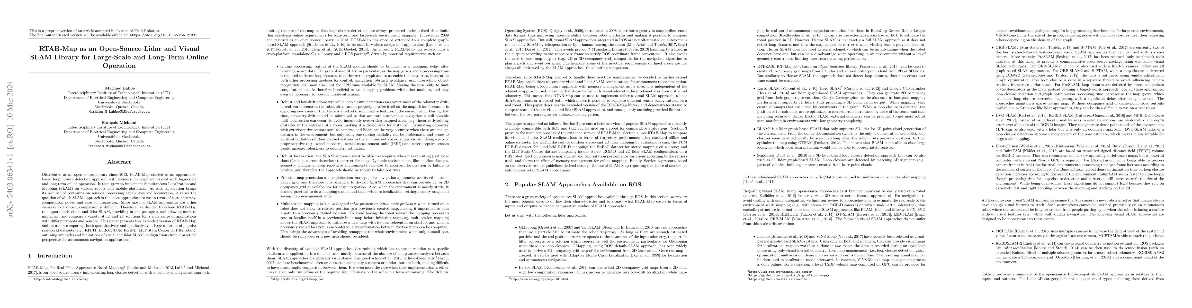 Thumbnail for RTAB-Map as an Open-Source Lidar and Visual SLAM Library for Large-Scale
  and Long-Term Online Operation
