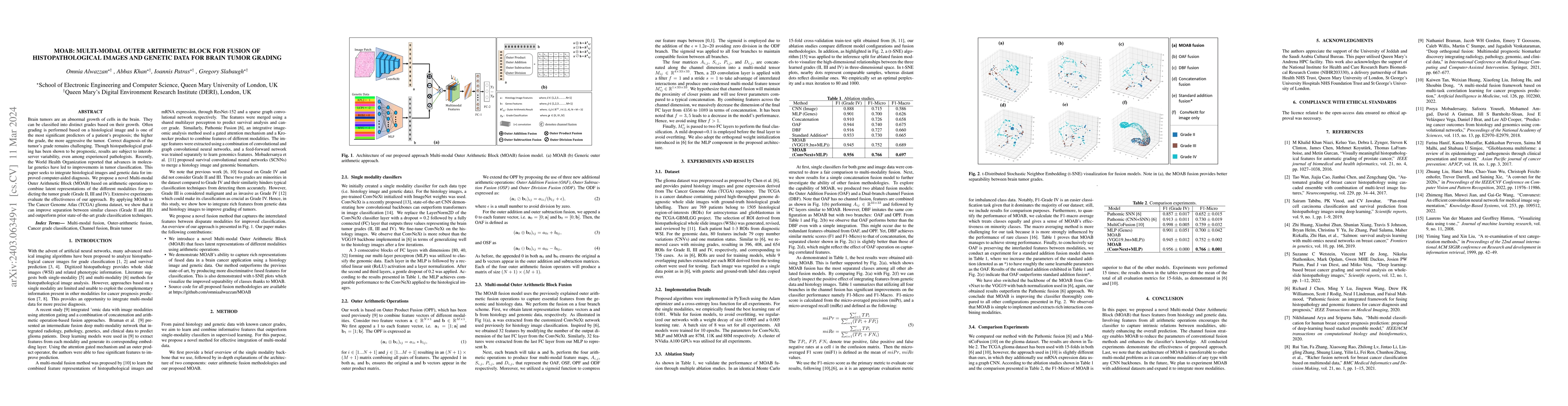Thumbnail for MOAB: Multi-Modal Outer Arithmetic Block For Fusion Of Histopathological
  Images And Genetic Data For Brain Tumor Grading
