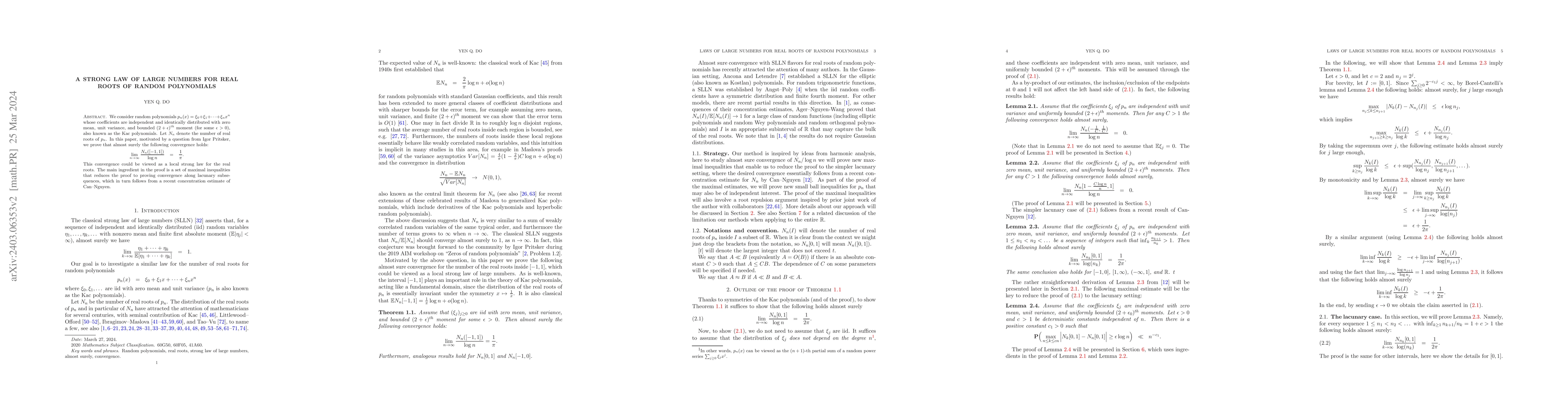 Thumbnail for A strong law of large numbers for real roots of random polynomials