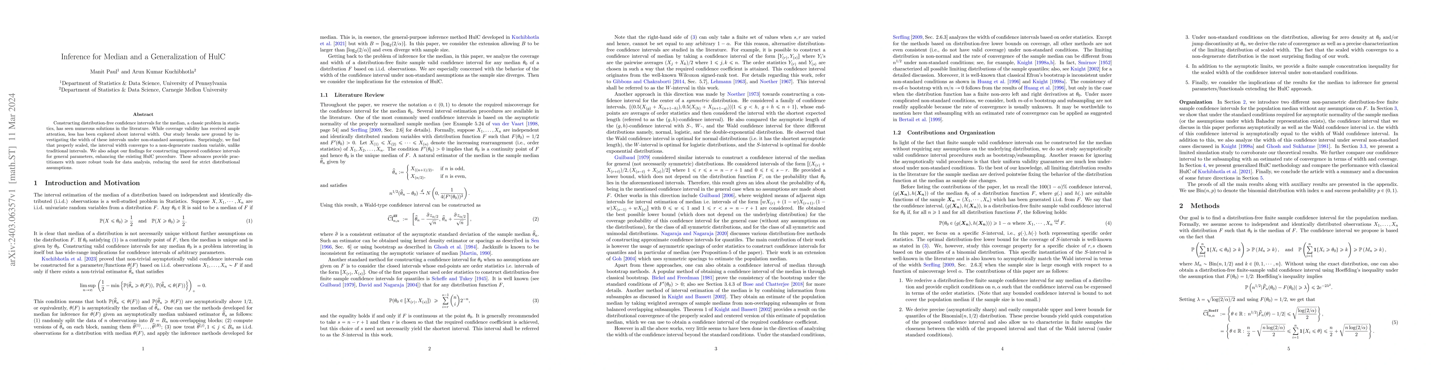 Thumbnail for Inference for Median and a Generalization of HulC