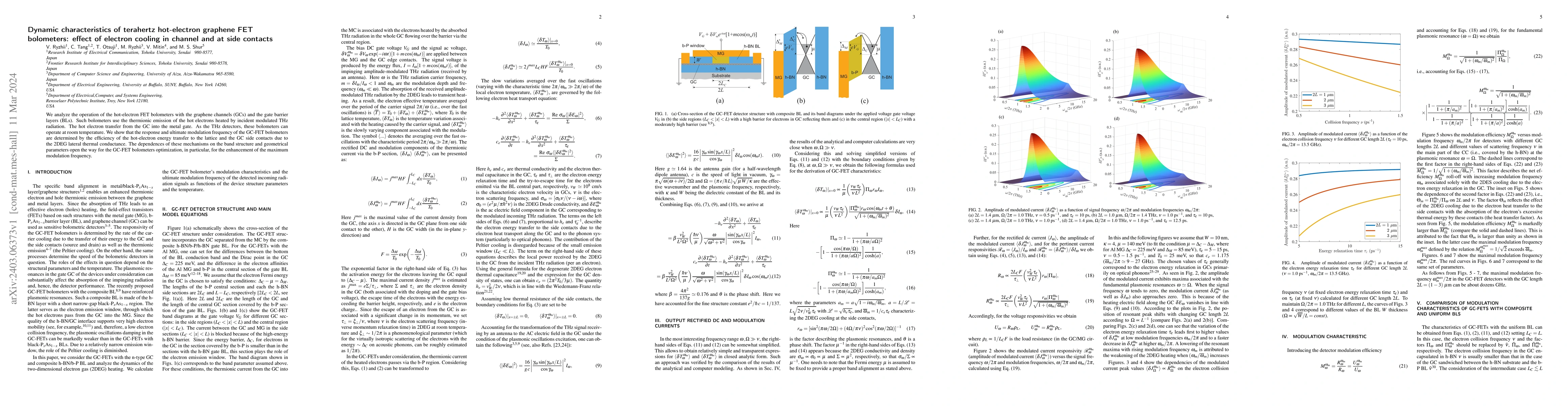 Thumbnail for Dynamic characteristics of terahertz hot-electron graphene FET
  bolometers: effect of electron cooling in channel and at side contacts