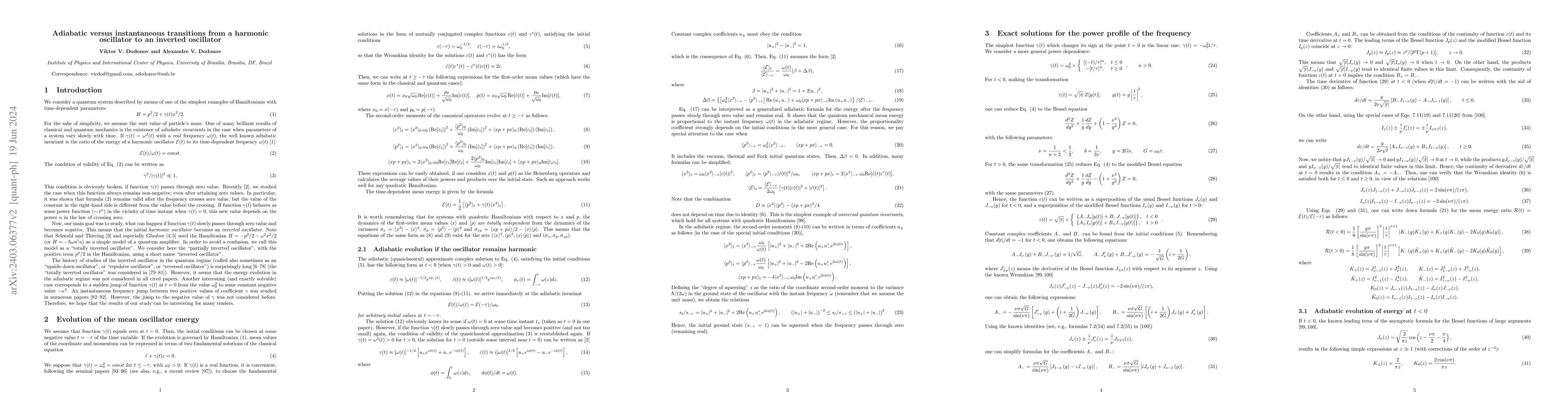 Thumbnail for Adiabatic versus instantaneous transitions from a harmonic oscillator to
  an inverted oscillator