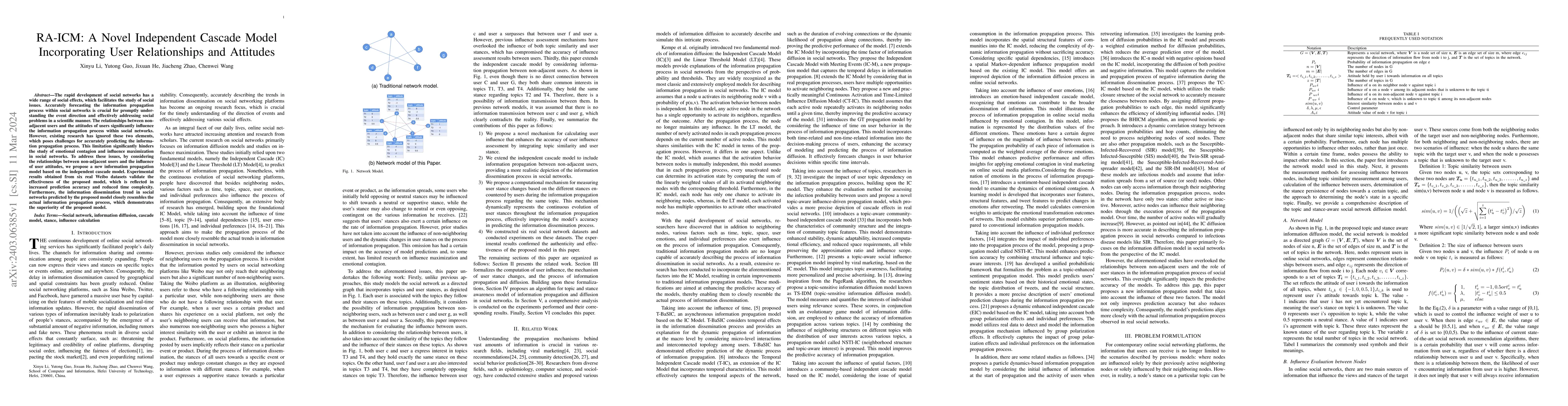 Thumbnail for RA-ICM: A Novel Independent Cascade Model Incorporating User
  Relationships and Attitudes