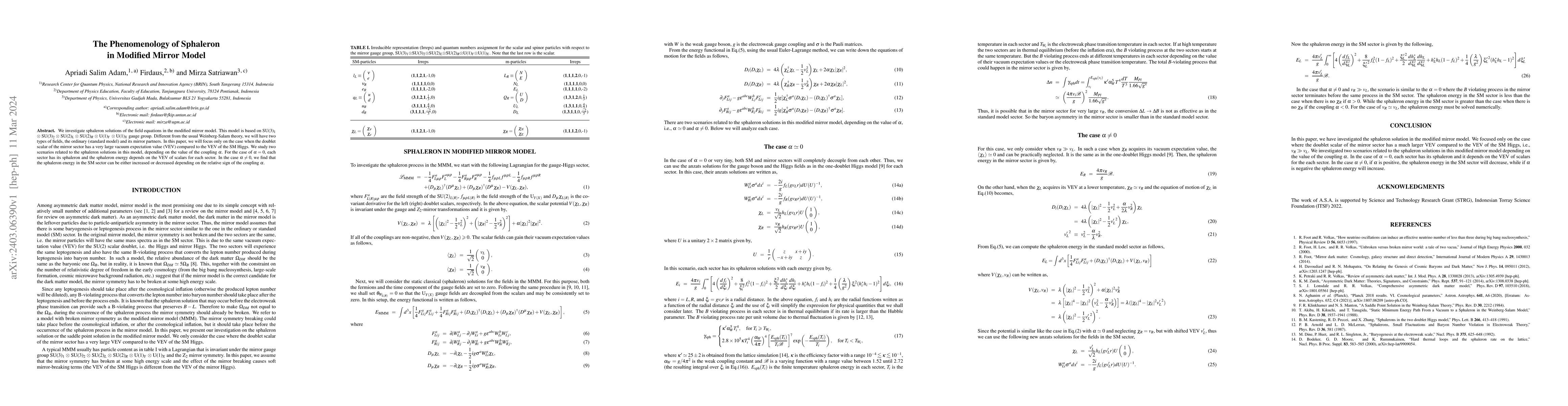 Thumbnail for The Phenomenology of Sphaleron in Modified Mirror Model