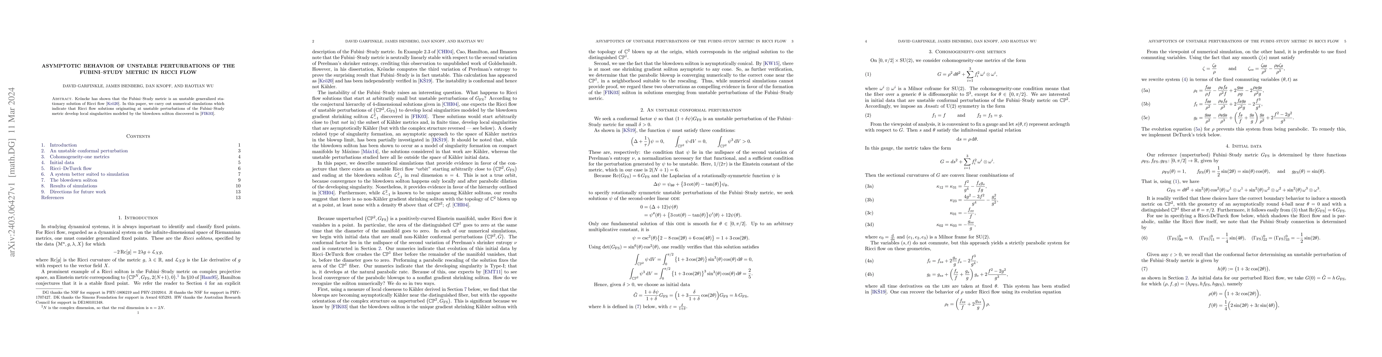 Thumbnail for Asymptotic behavior of unstable perturbations of the Fubini-Study metric
  in Ricci flow